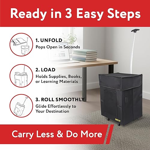 Vista 5 de dbest products Bigger Smart Cart, Black Collapsible Rolling Utility Cart Basket Grocery Shopping Teacher Hobby Craft Art