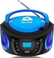 KLIM Boombox Hordozható CD Lejátszó - FM Rádió, Bluetooth, MP3, USB, AUX - Újratölthető Akkumulátor, Kompakt Kialakítás, RGB Világítás - Kék 1