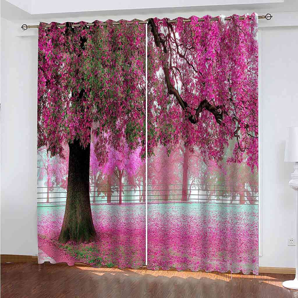 Rideau occultant isolant thermique contre le froid et bruit arbre rose