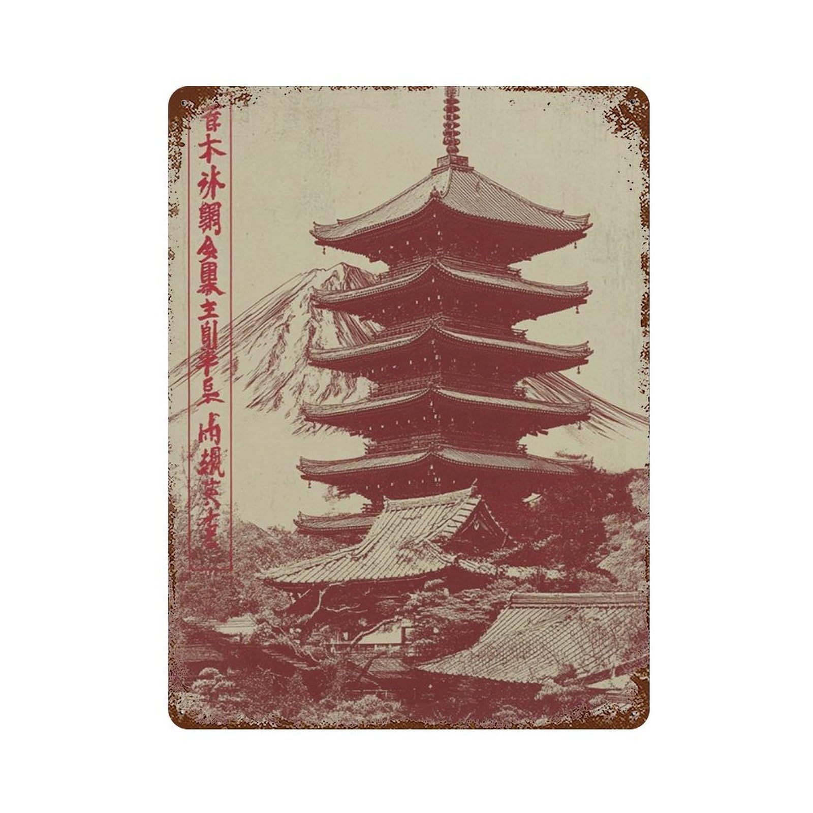 xiaoxiaoshen Japanese Pagoda Mount Fuji Temple Landscape Red Asian Work Wall Decor Art Metal Tin Poster Modern Home Decor Art Home Bar Shop Decorations Vintage Sign 40x30cm