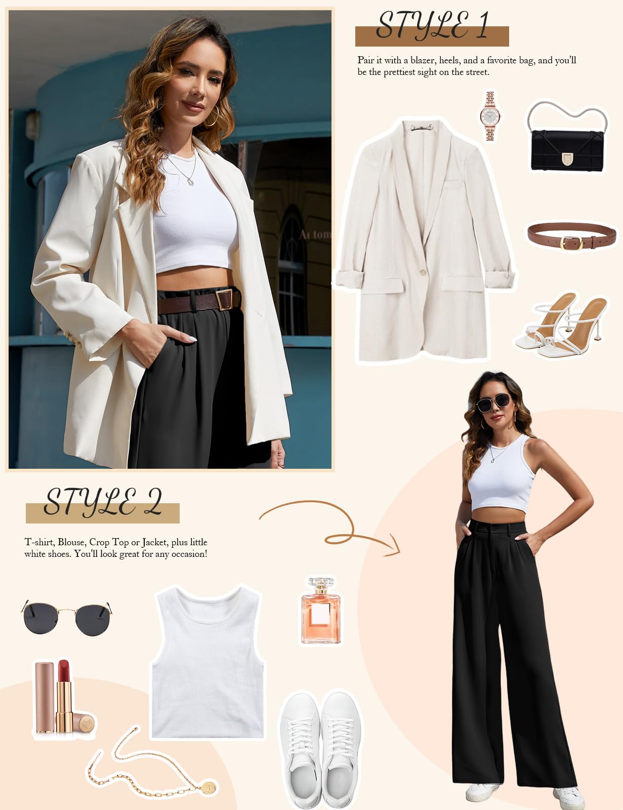 CMTOP Pantaloni Donna Eleganti Pantaloni Leggeri Donna Estivi Vita Alta Pantaloni Lunghi Casual Gamba Dritta Palazzo Tinta Unita Morbidi Pantaloni Larghi Comodi Pantalone con Tasche