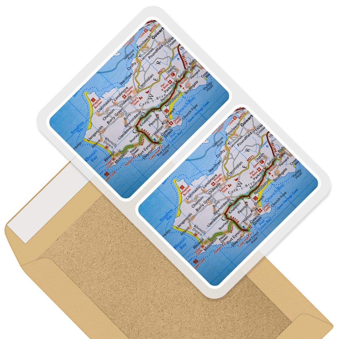 Rectangle Stickers (Set of 2) 10cm - Gower Wales Welsh UK Map Decals for Laptops,Tablets,Luggage,Scrap Booking,Fridges, 45191