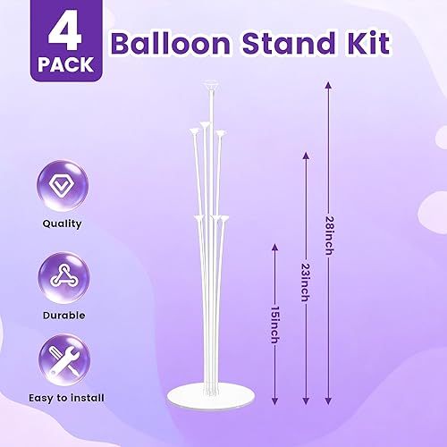 Miniatura 4 de JOYYPOP Juego de 4 soportes para globos para mesa, palos de globo con base, decoración de fiesta de cumpleaños, graduación, boda
