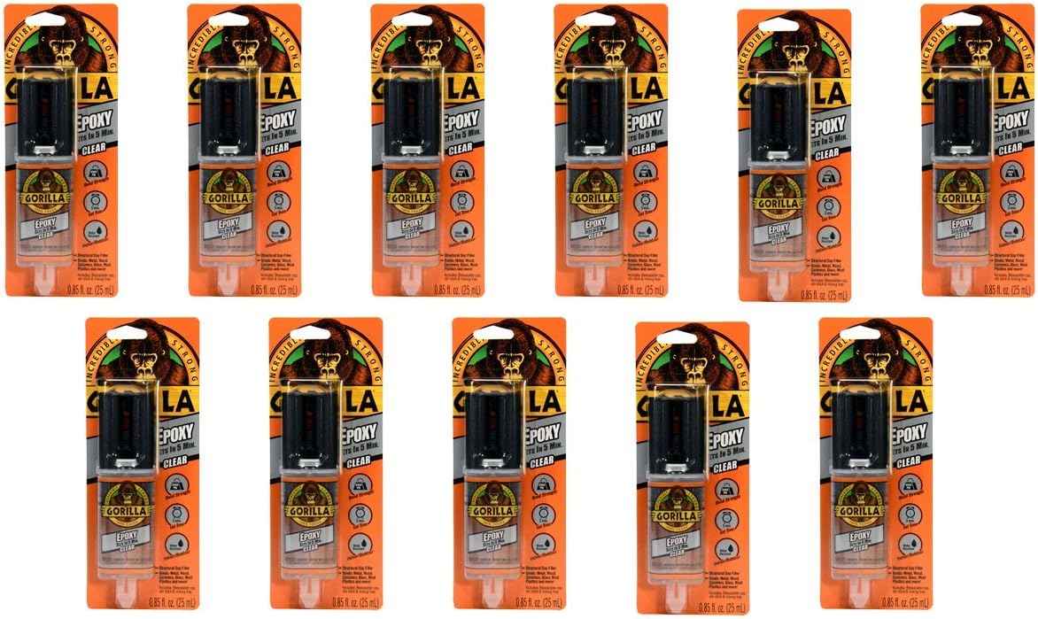 Gorilla 2 Part Epoxy, 5 Minute Set, .85 ounce Syringe, Clear, (Pack of 11)