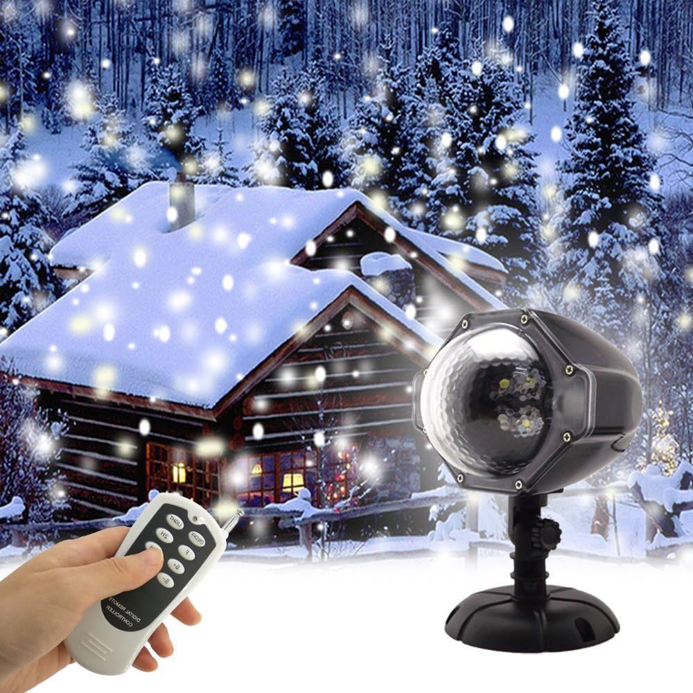 GAXmi Christmas Projector Light LED Snow Falling Night Lights White Snowflake Flurries Rotating Snowfall Spotlight Outdoor Indoor Landscape Decorative Lighting for Wedding New Year Stage