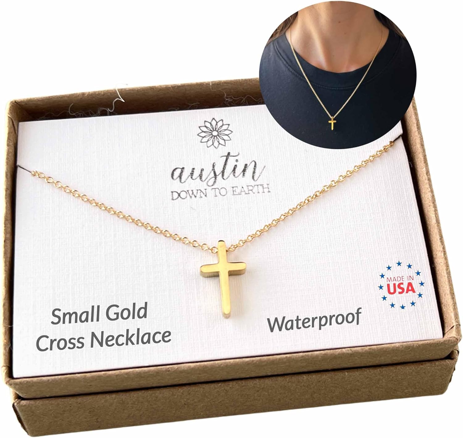 Gold Cross Necklaces for Women, 14k Gold Filled Dainty Cross Necklace, Religious Jewelry, Gift for Communion, Baptism, Layered Necklace, Austin Down to Earth - Image 4
