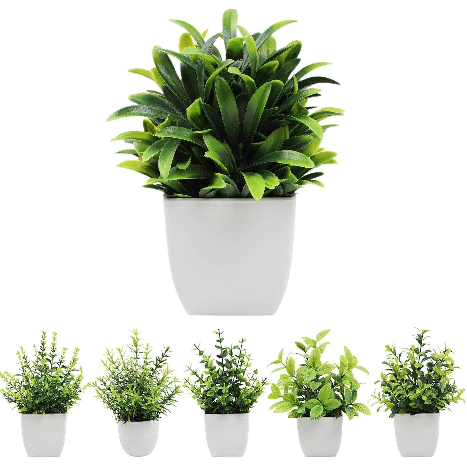 6 Mini Piante Finte In Vaso - Decorazione Verde Per Interni Ed Esterni - Foto 3