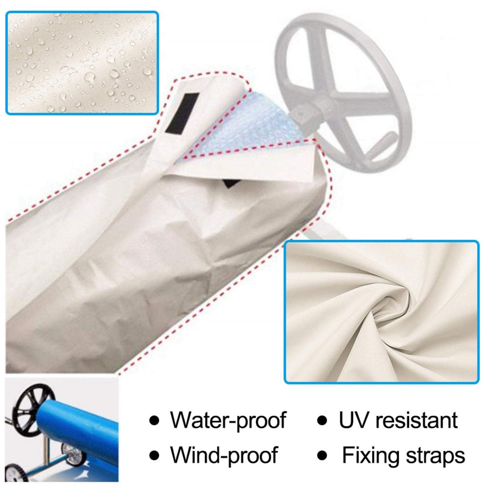 Cubierta Carrete Manta Solar Cubierta enrollador-Protector Solar Impermeable El Uso Carrete Piscina PueExtender la Vida útil la Cubierta (610 * 96CM)