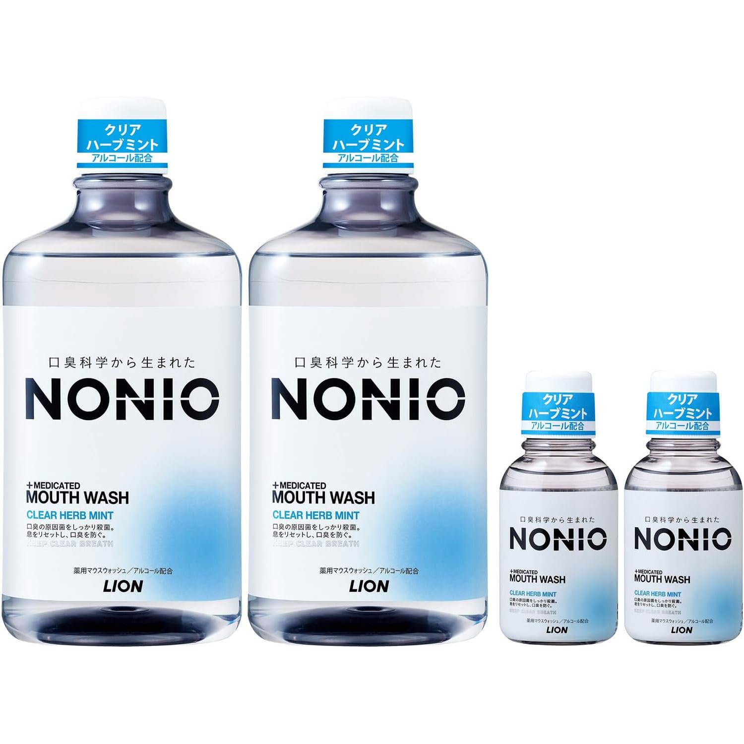 【Amazon.co.jp限定】NONIO(ノニオ) マウスウォッシュ クリアハーブミント 1000ml×2個 +ミニリンス80ml×2個 [医薬部外品] 洗口液 口臭原因菌を殺菌 アルコール配合