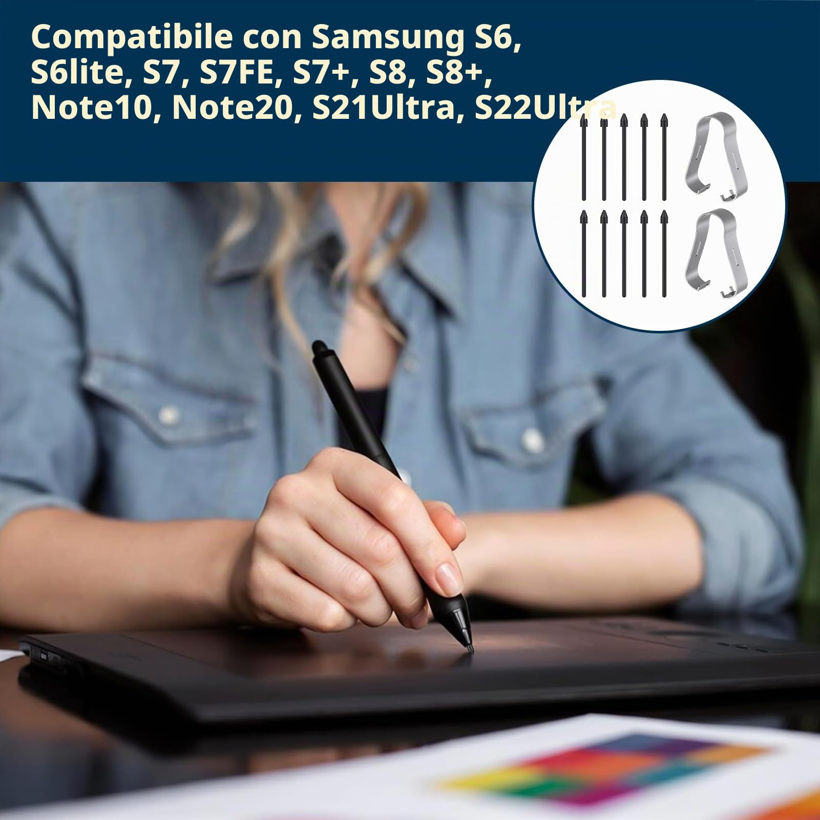 Punte di Ricambio per Pennino Samsung Galaxy Tab S9 FE+ S9+ S9 FE S9 S9 Ultra S6 Lite S7 FE S10 Ultra S10+, Alta Precisione, Nero