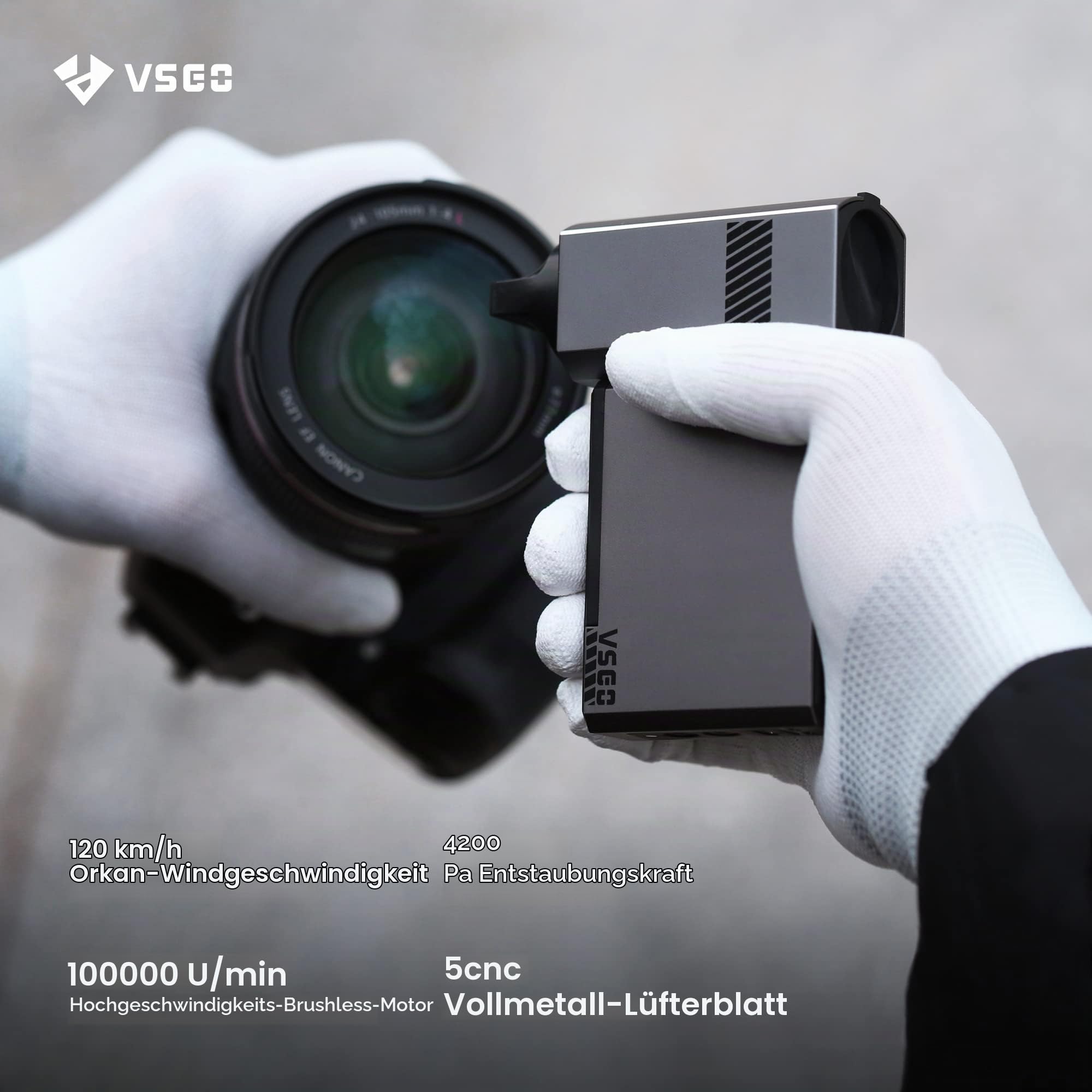 VSGO Elektronisches Luftgebläse Tragbarer wiederaufladbarer elektrischer Luftreiniger 100000 U/min Palm Turbo-Gebläse für Kamera, Objektiv, Tastatur, Laptop, Drohnenreinigung