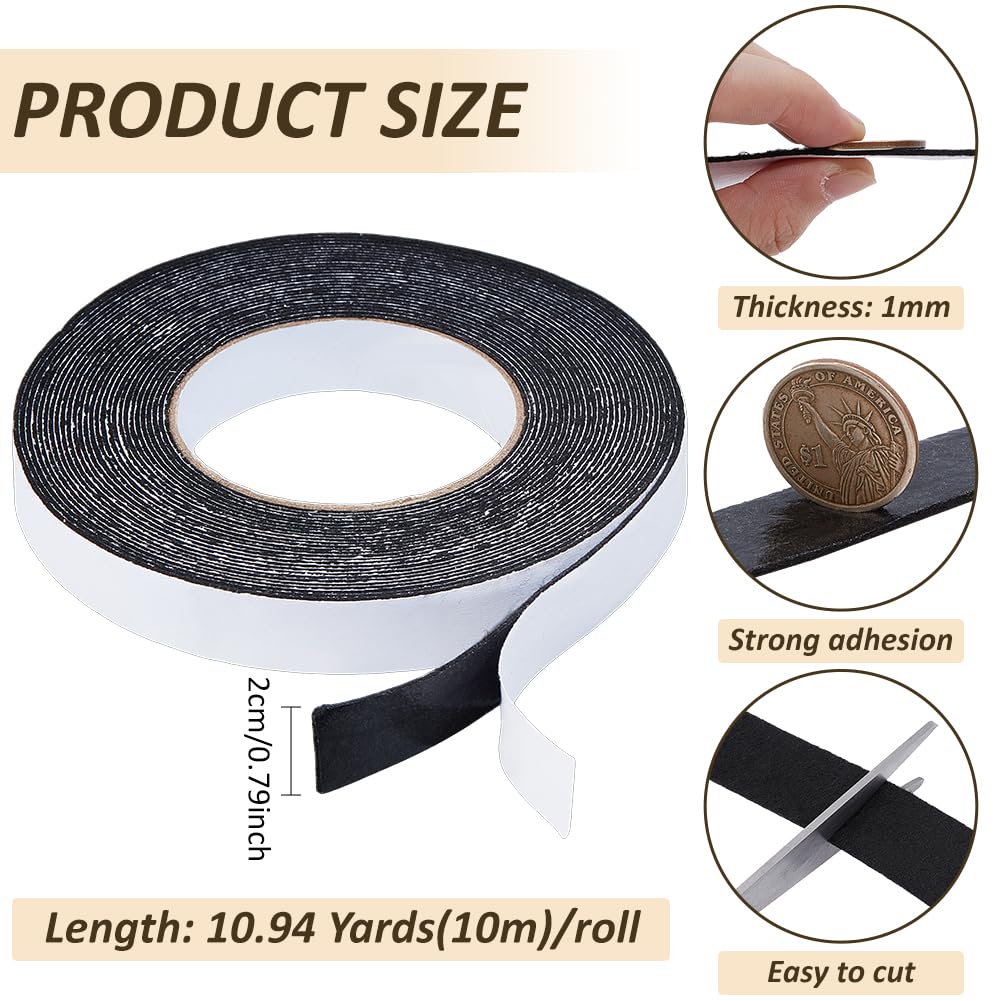 BENECREAT Nastro Adesivo In Feltro Da 10m x 2cm x 1mm, Rotolo di feltro Nero per Proteggere Mobili, Pavimenti In Legno, Sedie, Pareti