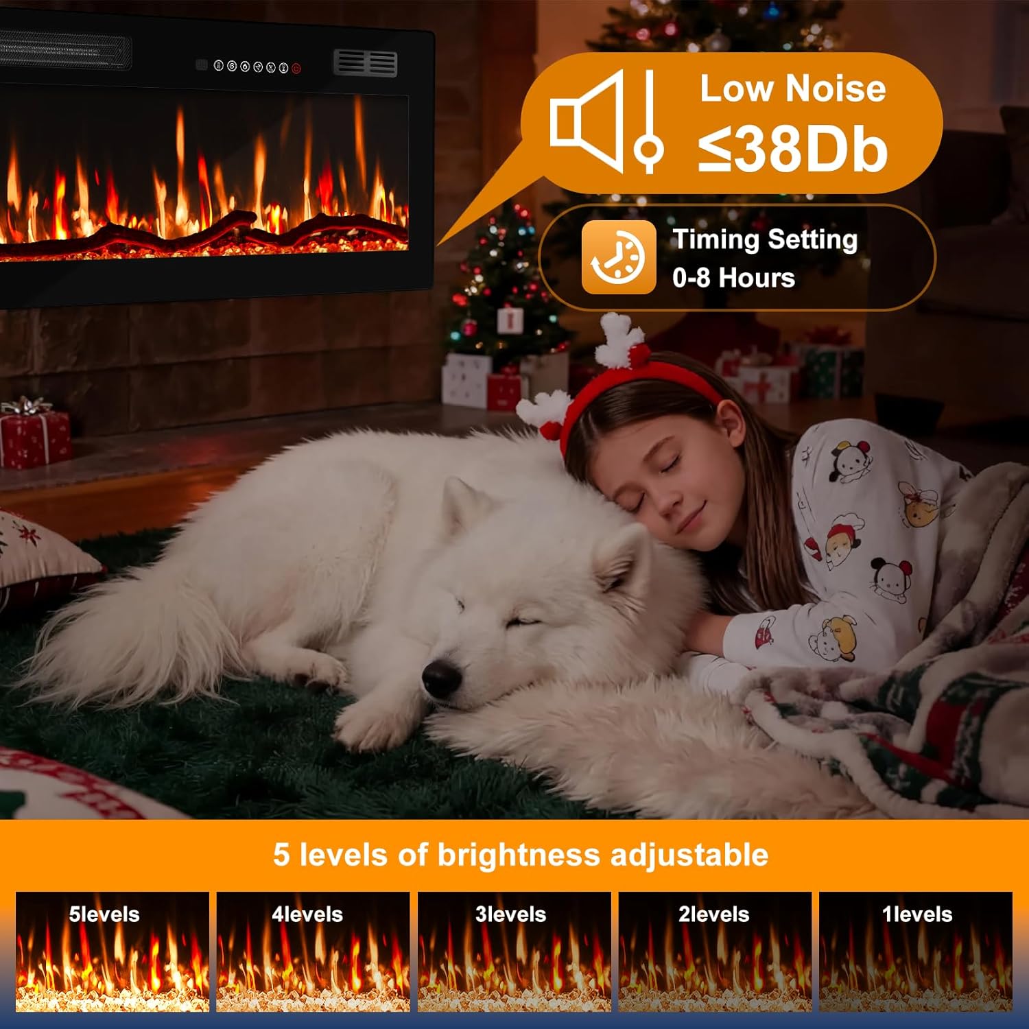 50 Inch Electric Fireplace in-Wall Recessed and Wall Mounted, Fireplace Heater with Remote Control, Linear Fireplace with Adjustable Flame Color, for Bedroom, Timer, Log & Crystal, 750/1500W - Image 8