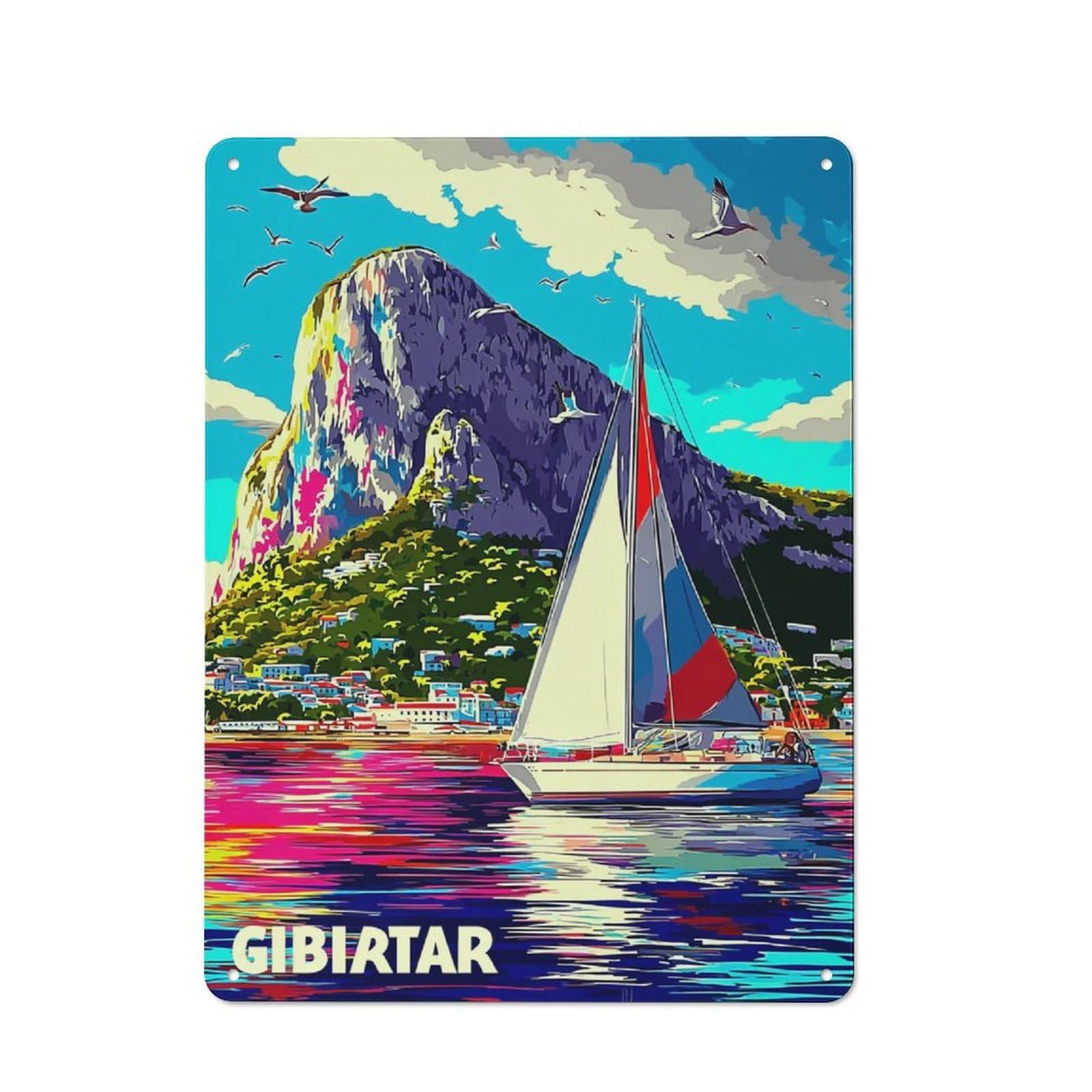 Junmoney Gibraltar Sailing Paradise Vintage Metal Plaque 40X30cm, Bistro Wall Plaque For Coffee Bar, Kitchen, Bistro Or Tea Corner
