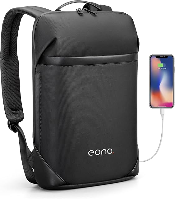Amazon Brand - Eono Waterproof Business Laptop Backpack with USB Charging Port 15.6-Inch PC Backpack - Black