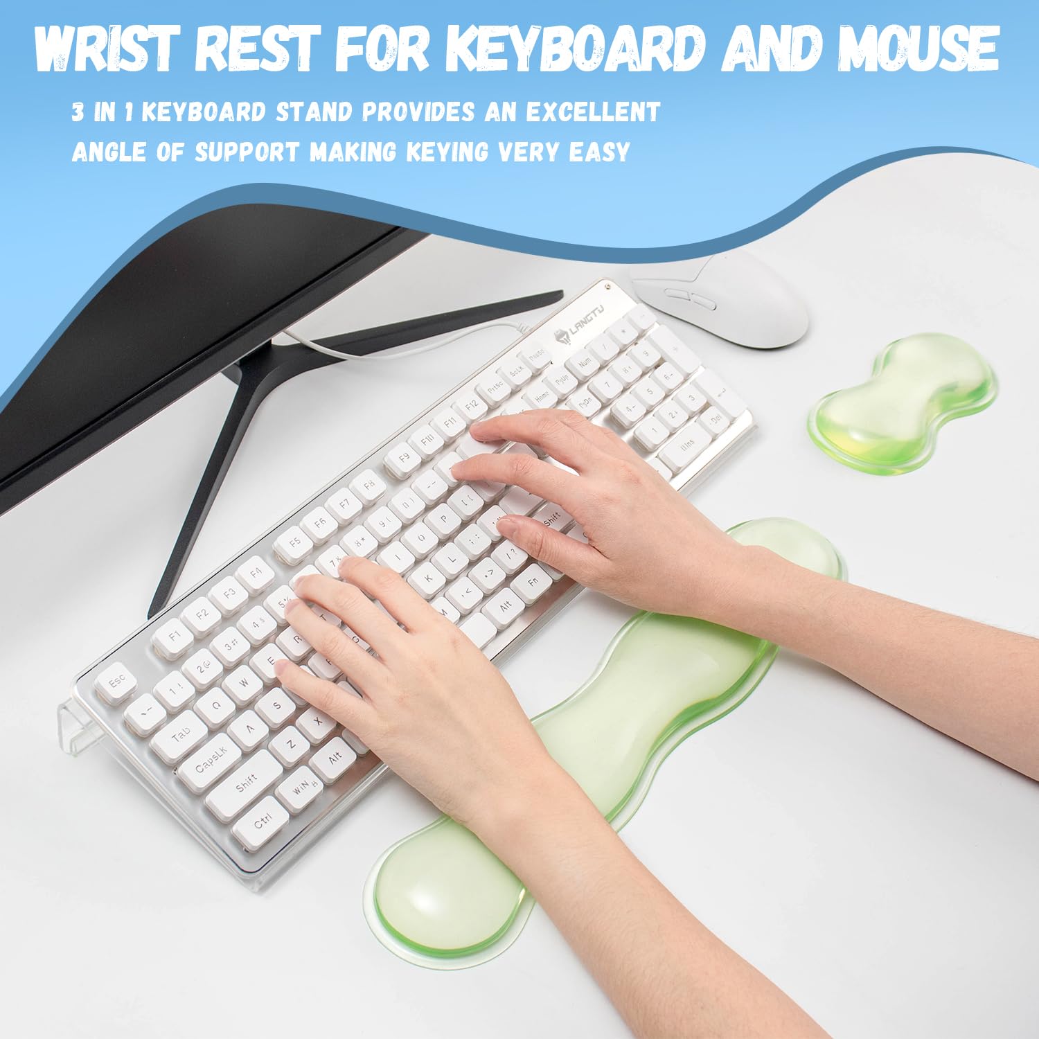 Supporto per tastiera del computer con poggiapolsi in gel, poggiapolsi per tastiera e mouse, ergonomico con poggiapolsi per mouse