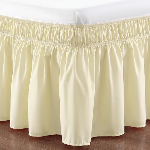 Vista 57 de Falda de cama RIMELA tamaño Queen color verde bebé con caída de 15 pulgadas, falda elástica envolvente, volante que protege contra el polvo