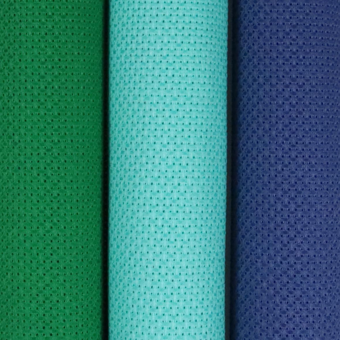 KCS 3 pc of 15" x 18"(38cmx45cm) 14 Count Cross Stitch Cotton Aida Cloth Needlework Rolled Fabric Box,14CT,Green+Sea Green+Jeans Blue