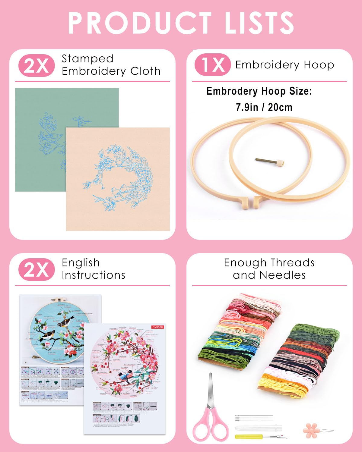 TINDTOP Embroidery Kit for Adult, Owl Embroidery Kit for Beginners Include Embroidery Cloth Hoops Threads for Craft Lover Hand Stitch with Embroidery Skill Techniques (Bird)