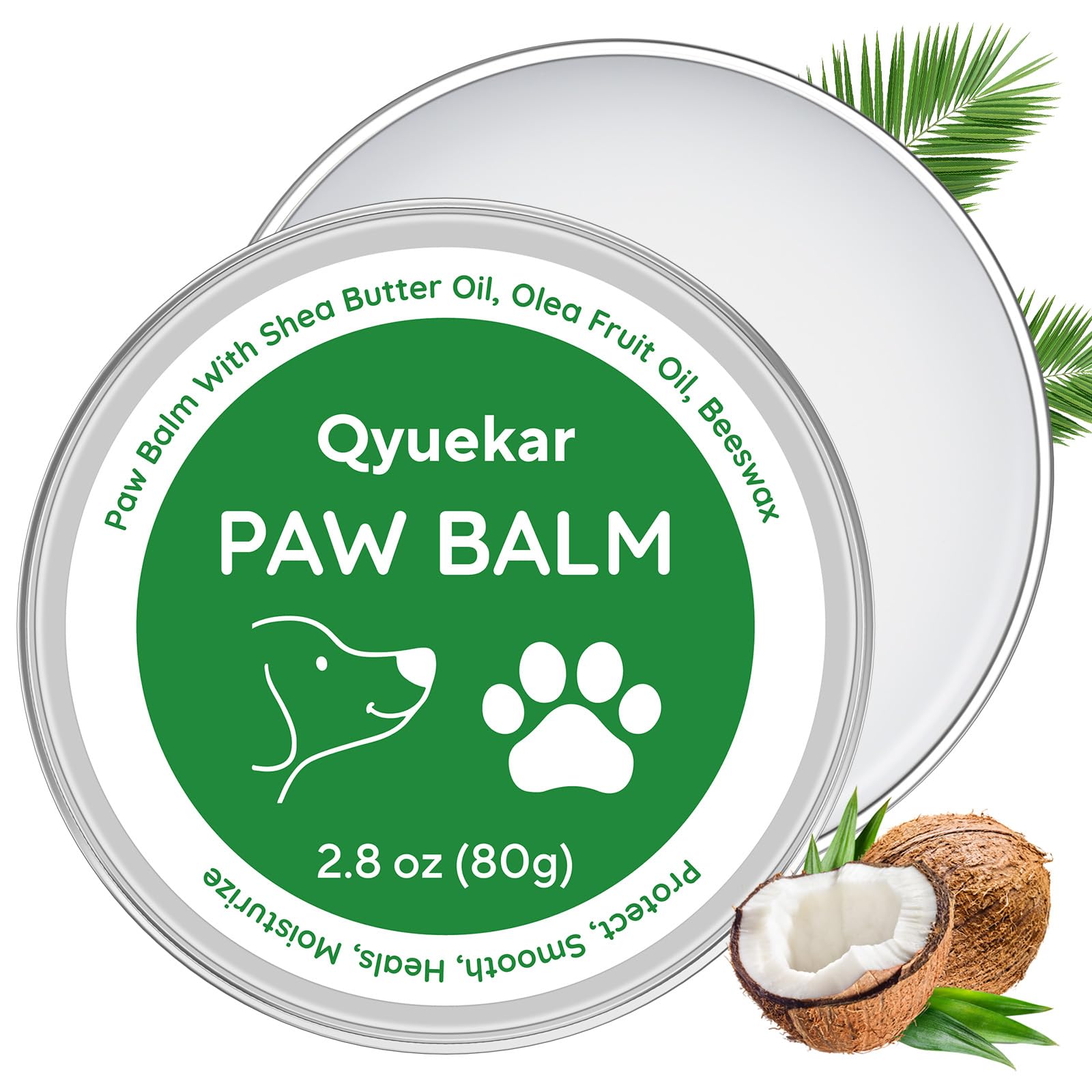 Lick-Safe Dog Paw & Nose Balm, Dog Paw Wax Protector with Coconut Oil, Moisturizer Soother Dry Cracked Snout & Pads, All-Natural Nose Butter & Cream for Horse Hoof, Cat Petts Care, 2.8oz/80g