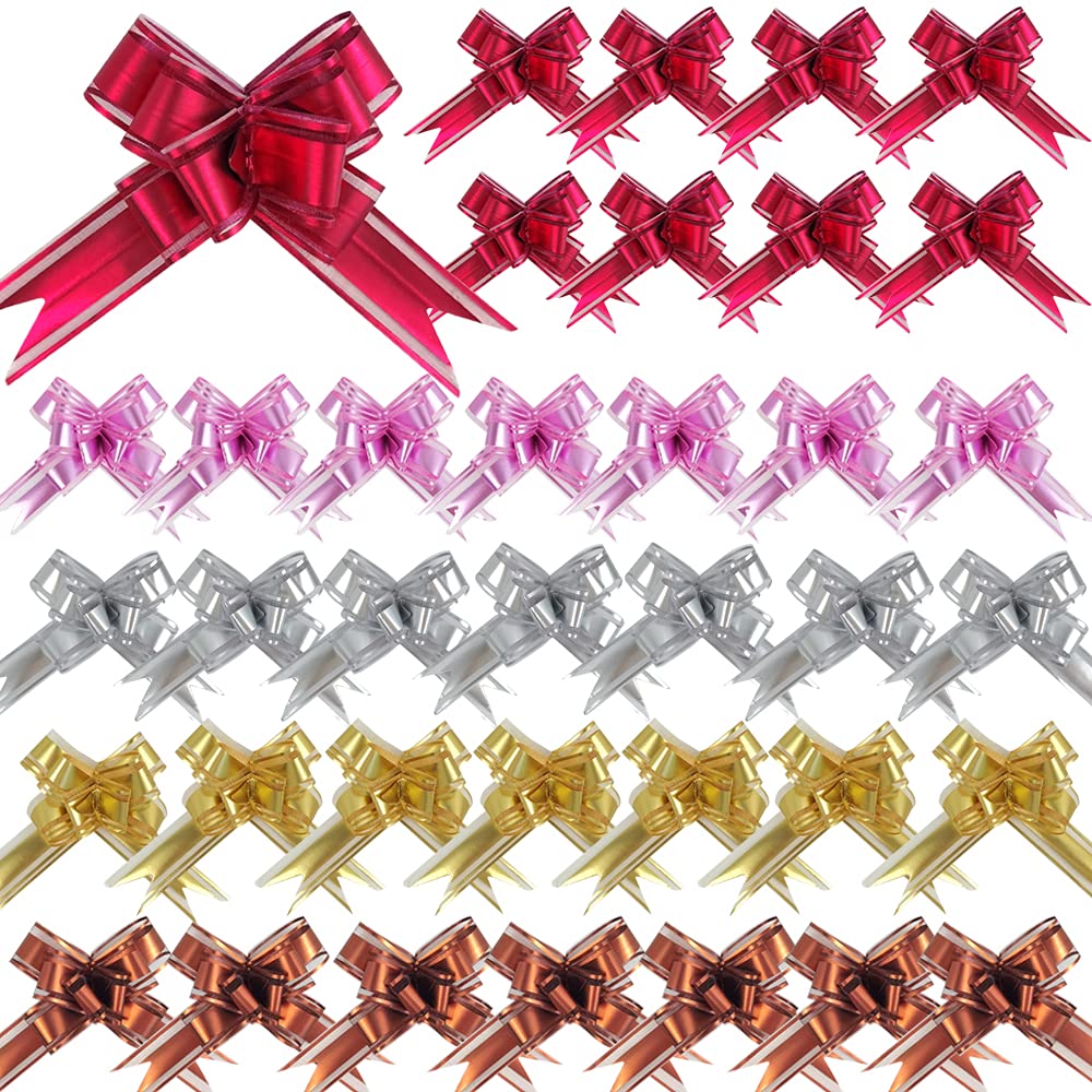 Nœuds Cadeaux DOULEIN - Lot De 50 En Organza - 5 Couleurs - Pour Emballage Cadeaux, Mariage, Noël