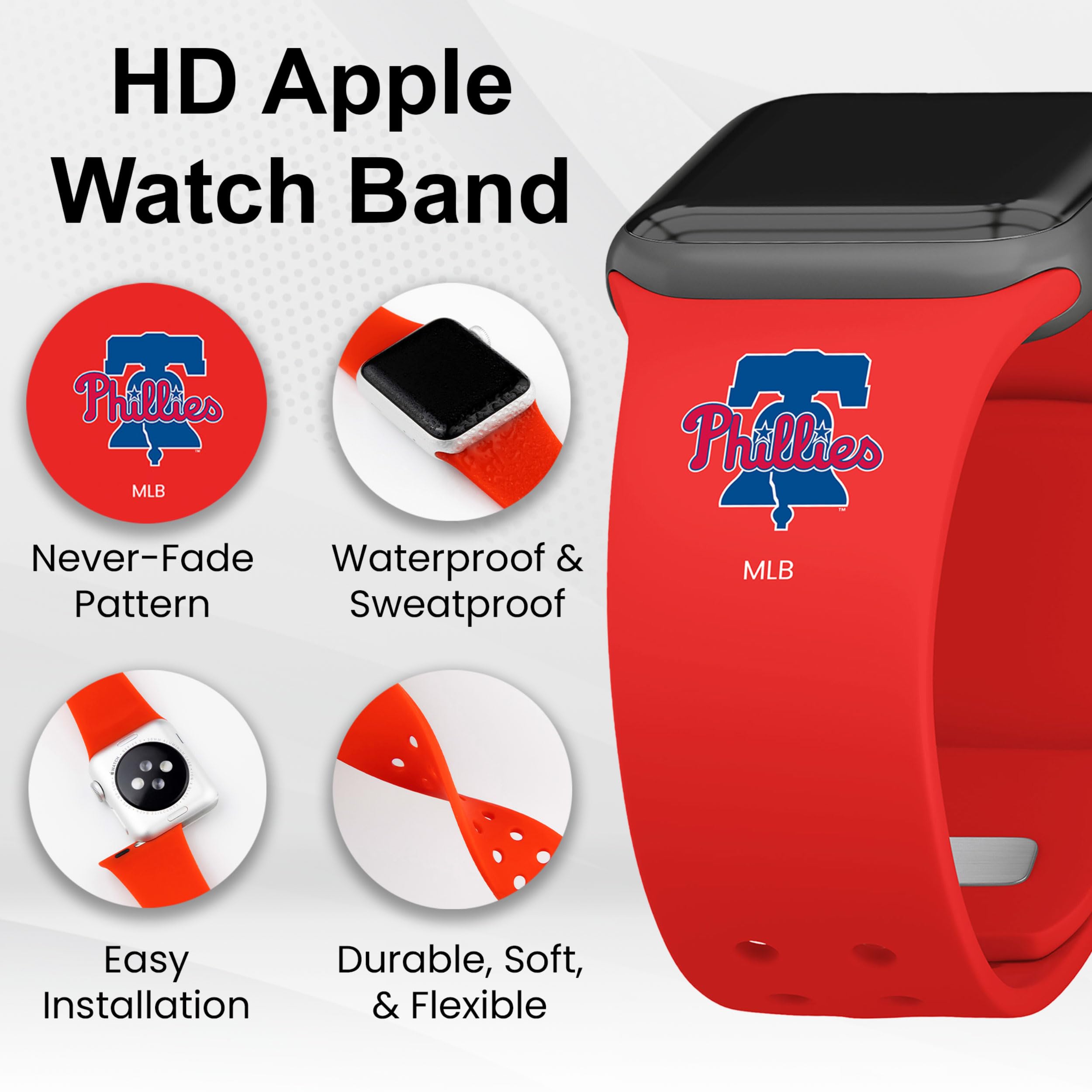 Philadelphia Phillies HD Elite Edition Watch Band Compatible with Apple Watch (42/44/45mm Short)