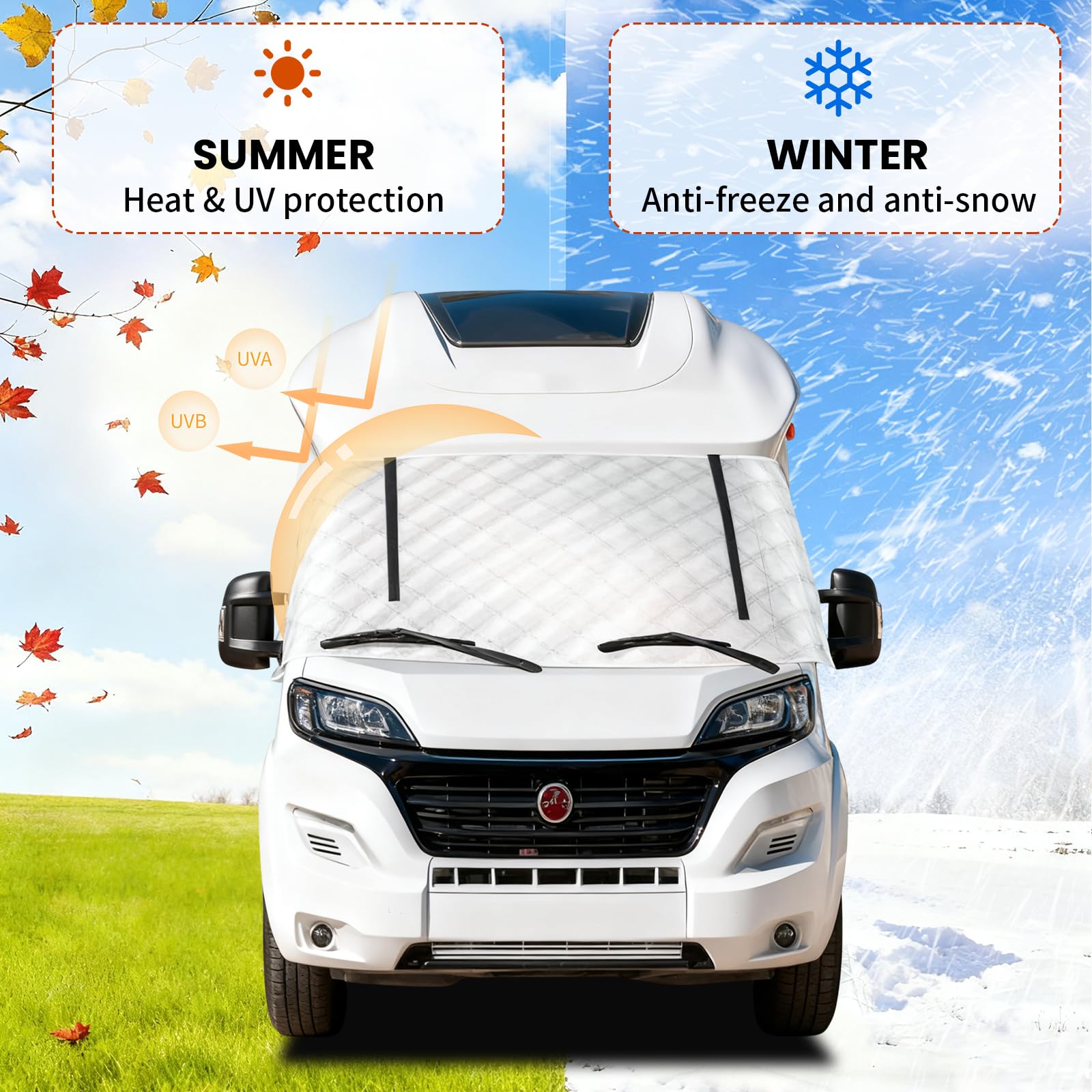Außen Thermofenstermatte Thermoschutz Abdeckung für FIAT Ducato | Citroen Jumper X250/290 von 2006-2025 Außenisoliermatte Wohnmobil Abdeckung Sonnenschutz Reißverschluss Silber