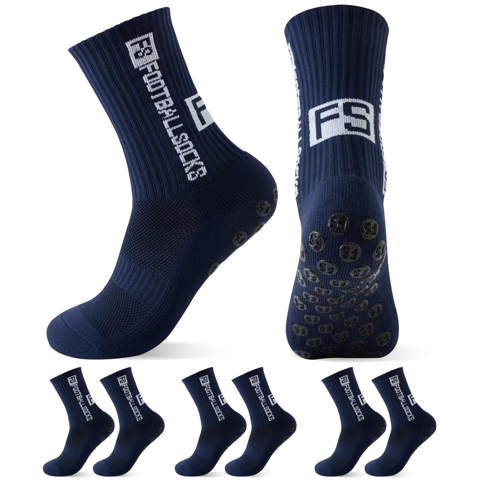 Lot de 3 paires de chaussettes de football antidérapantes pour homme, femme et enfant - Tailles 39-46 - Chaussettes de football antidérapantes pour football, basketball, course, respirantes - 1