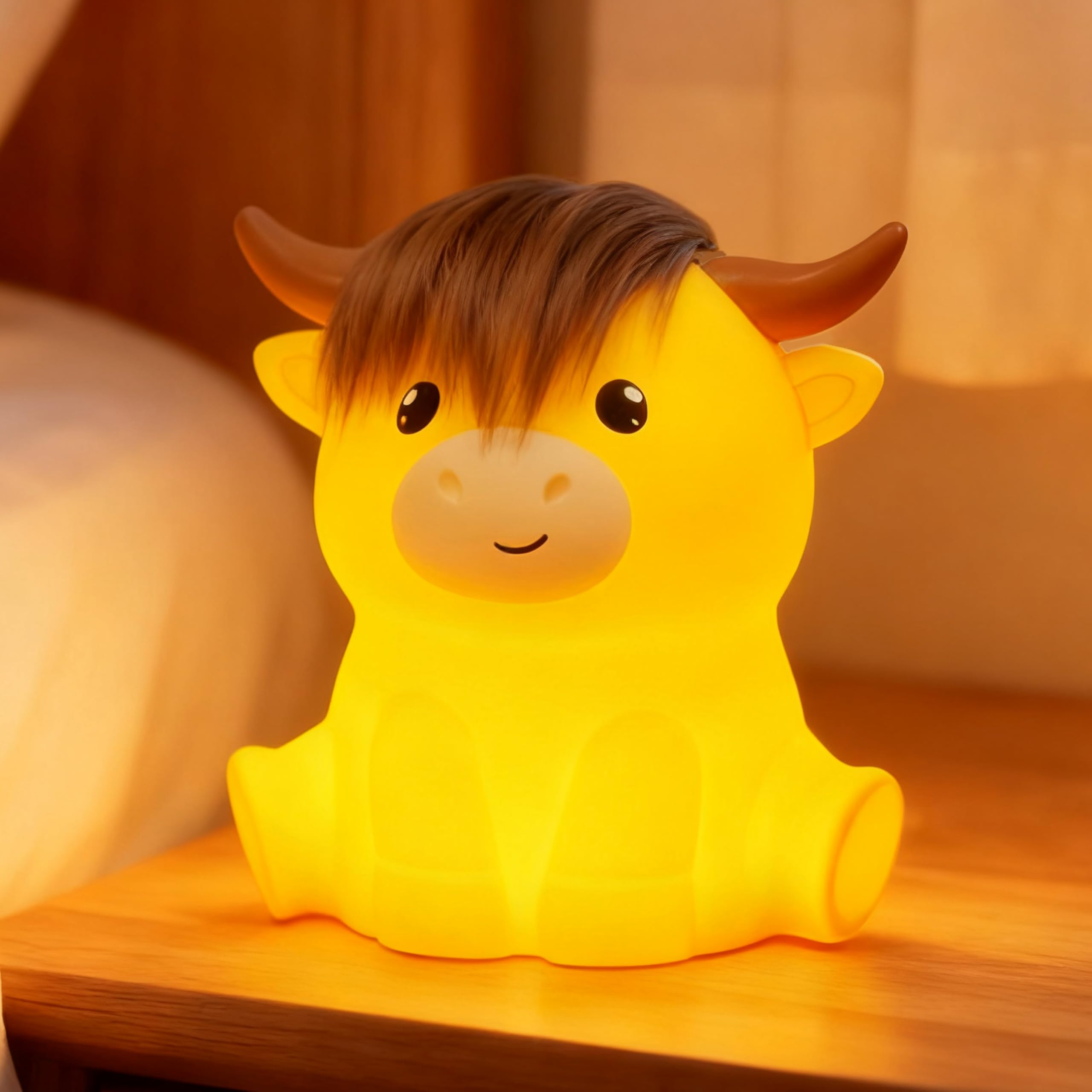 JMG-Myratts Night Light for Kids, Cute Soft Silicone Highland Cow Lamp, Dimmable Timer Nursery Portable Rechargeable Kawaii Lamps, Bedside Lamp for Baby Toddler Adult[Energy Class G] (Highland Cow)