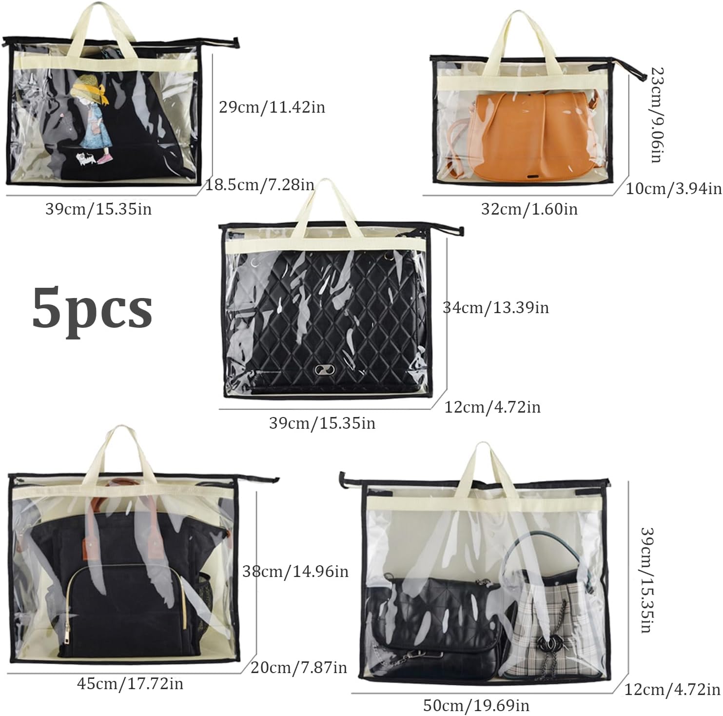 Rangement Sac à Main Transparent Anti-Poussière | Pack de 5 | Protection & Organisation Optimale pour Placard - Image secondaire