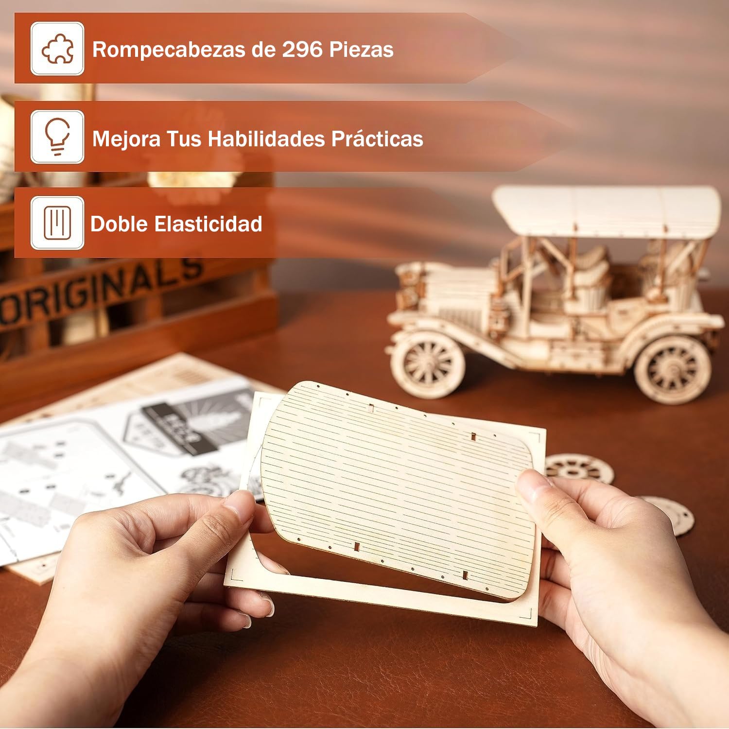 ROKR Puzzle 3D Madera Maqueta de Madera para Construir Coche para Niños Adultos, Kits de Modelismo Regalos de Cumpleaños, Vintage Car