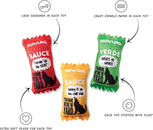 Miniatura 2 de Fringe Studio - Juguete de peluche para perros, salsa picante aulladora, juego de 3 piezas, para perros pequeños, colección de juguetes para perros