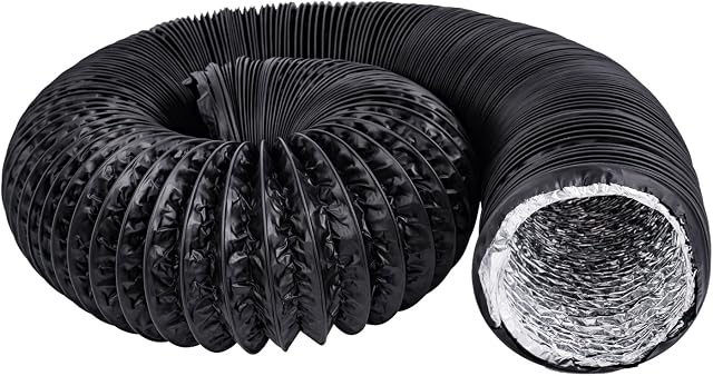 OOPPEN 6 Inch 16FT Air Duct, Aluminium 150mm Flexible Ducting Hose, Black PVC Ventilation Vent Pipe for Air Conditioner Hose Extension, Fan Filter, Cooker Hood, Tumble Dryer