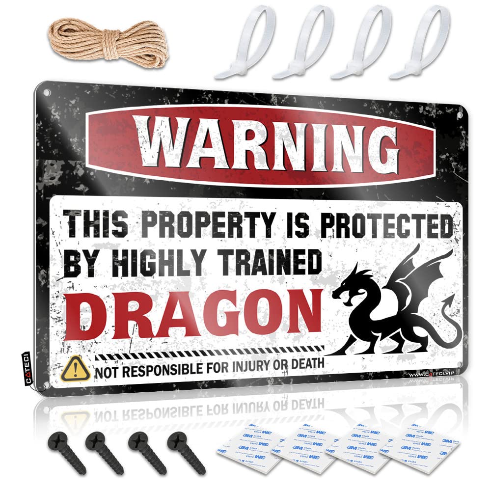 BRUNTELO Home Decor Men Warning This Property Is Protected By A Highly Trained Dragon Tin Sign Room Signs For Bedroom Backyard Bar Sign(20X30CM)
