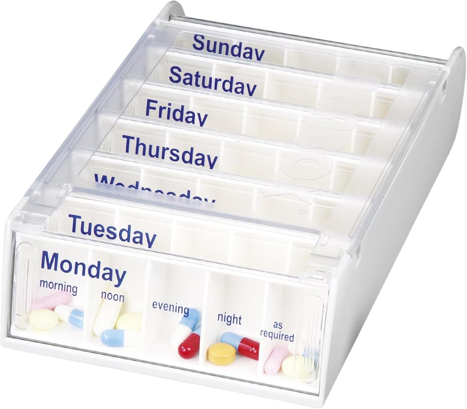 Anabox Weekly Pill Organiser, 7 Day Pill Box, Handy Organised Tablet Dispenser/Container, White, 19 x 12 x 5.4 cm Anabox Weekly Pill Organiser, 7 Day Pill Box, Handy Organised Tablet Dispenser/Container, White, 19 x 12 x 5.4 cm