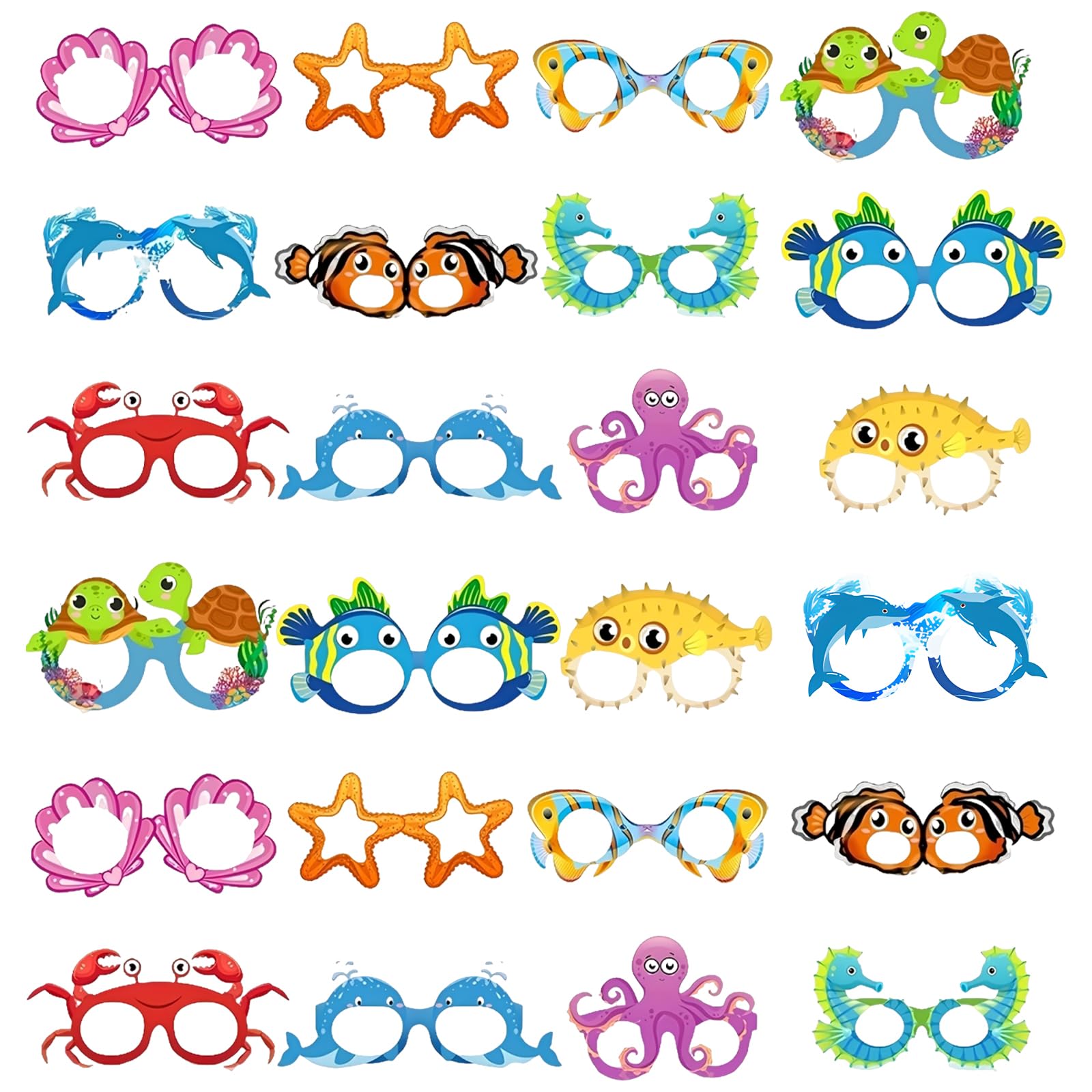 ZPSCXQ Sea Glasses, Under The Sea Party Decorations, 24 Pieces Ocean Paper Eyewear, Colourful Marine Themed Accessories, Children's Party Favours, Educational Activity Props, Photo Booth Essentials