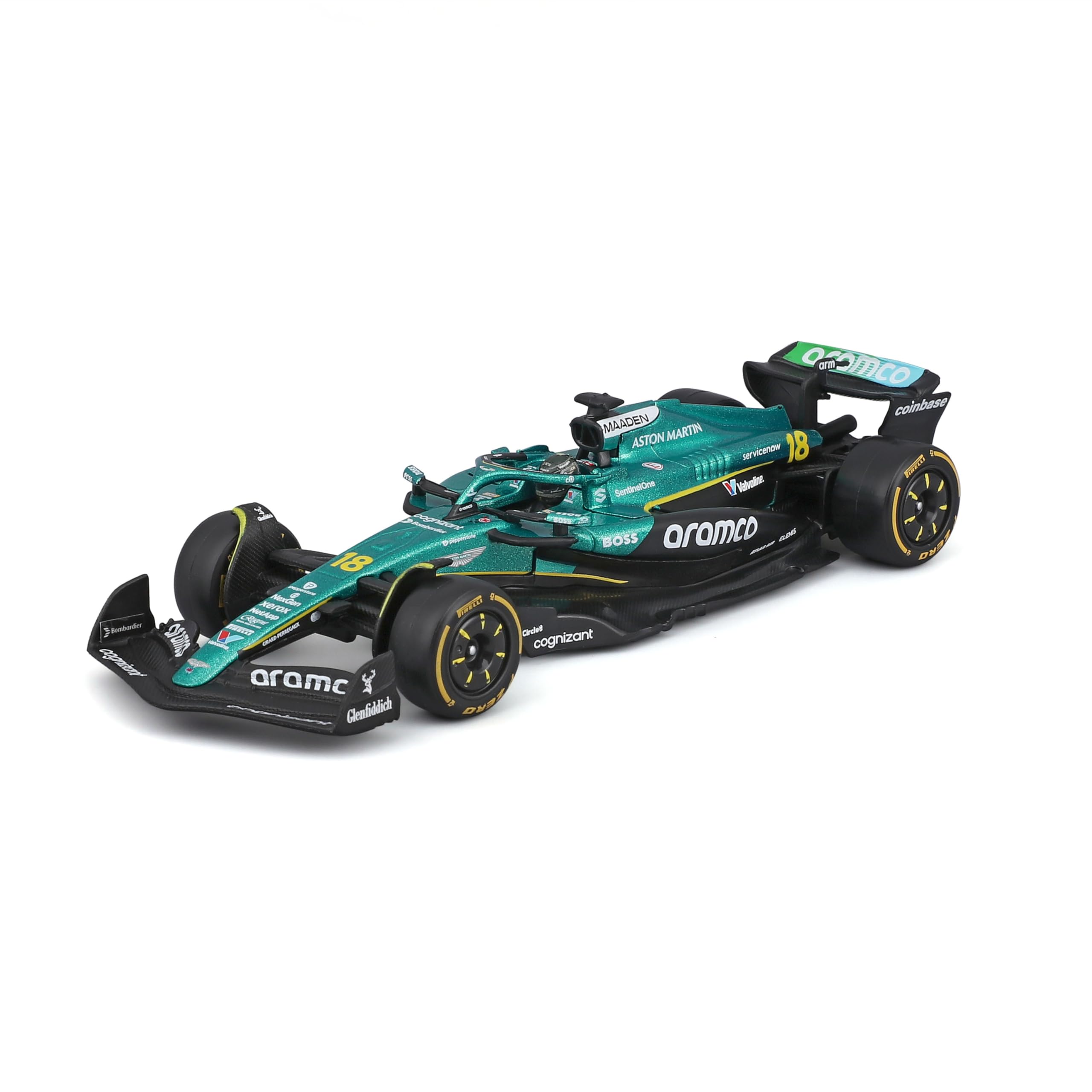 Bburago Aston Martin AMR25 F1 2025 Die-Cast Model Car, #18 Lance Stroll, 1:43 Scale, with Helmet