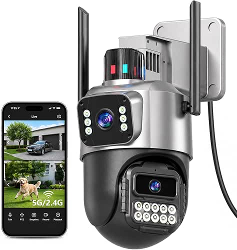 Outdoor Camera, Dual Lens PTZ 6MP Security Camera Outdoor, 6X