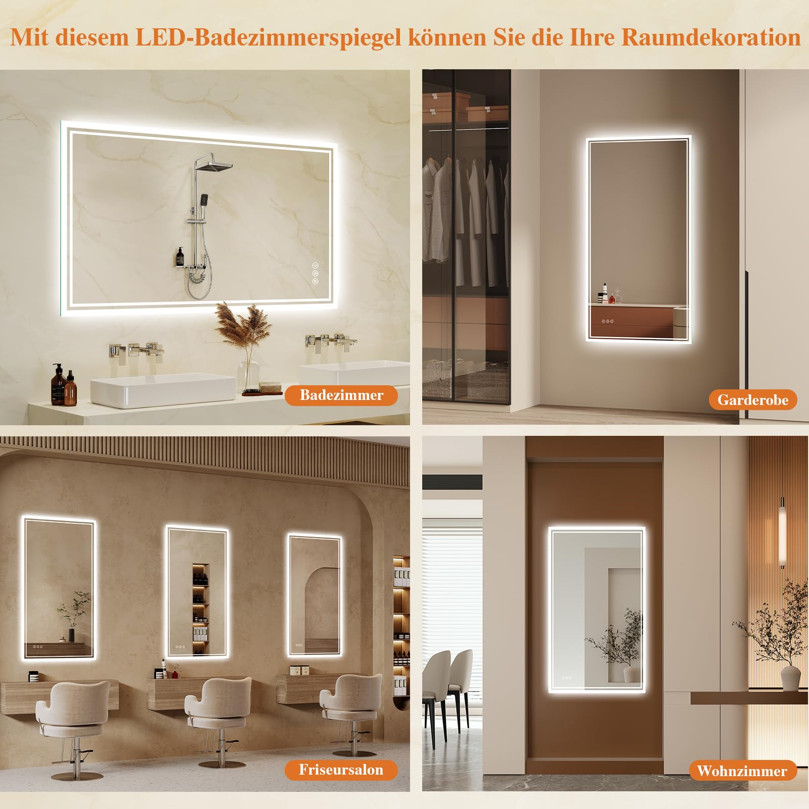 Badspiegel-mit-Beleuchtung 70x100cm: LED Badezimmer-Spiegel Badezimmerspiegel mit Bluetooth, Beschlagfrei, Touch-Schalter, 3 Lichtfarben Dimmbar Spiegel Bad für Badezimmer