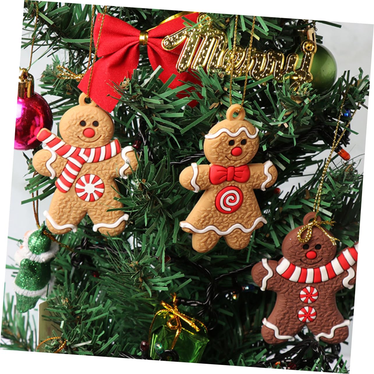 24 Piezas Adornos Colgantes de PVC para Árbol de Navidad Figuras de Hombre de Jengibre Ligeras y Resistentes Decoración Navideña Elegante y Fácil de Colgar
