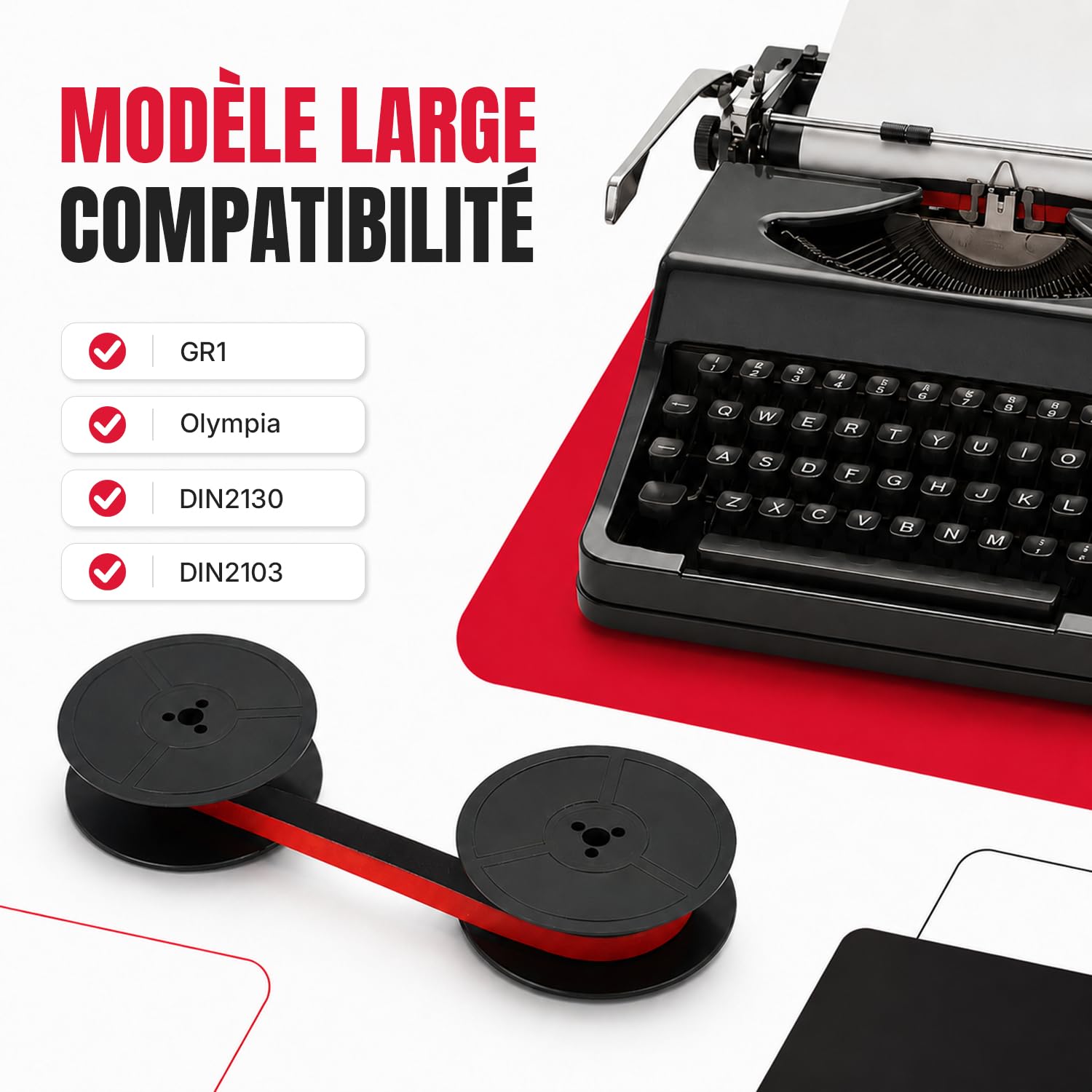 Printerfield Ruban pour Machine à Écrire, Double Bobine - Rouge et Noir (6 pièces)