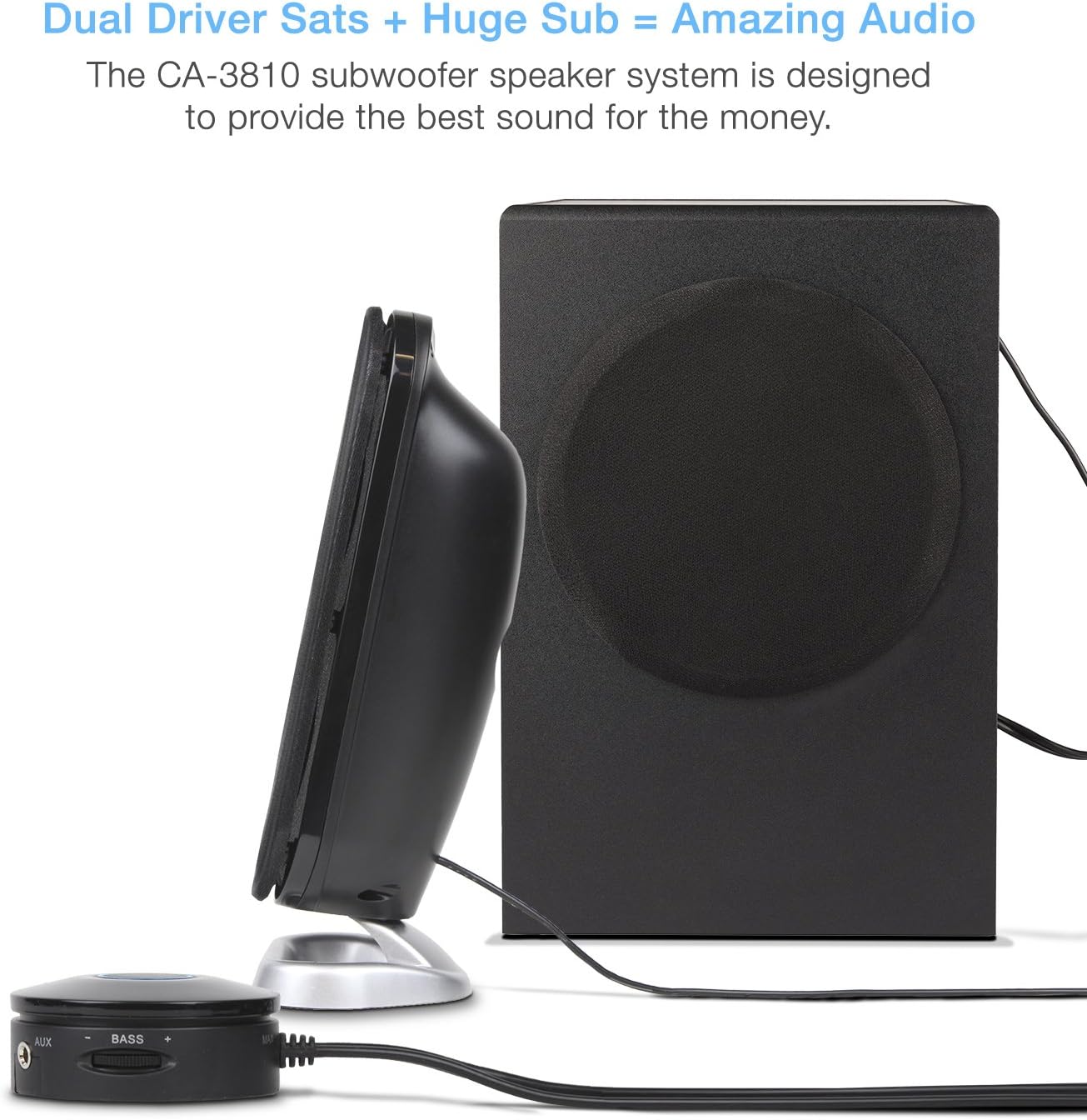 Promo Discount Up To 70% Off Cyber Acoustics High Power 2.1 Subwoofer Speaker System with 80W of Power – Perfect for Gaming, Movies, Music, and Multimedia Sound Solutions (CA-3810)