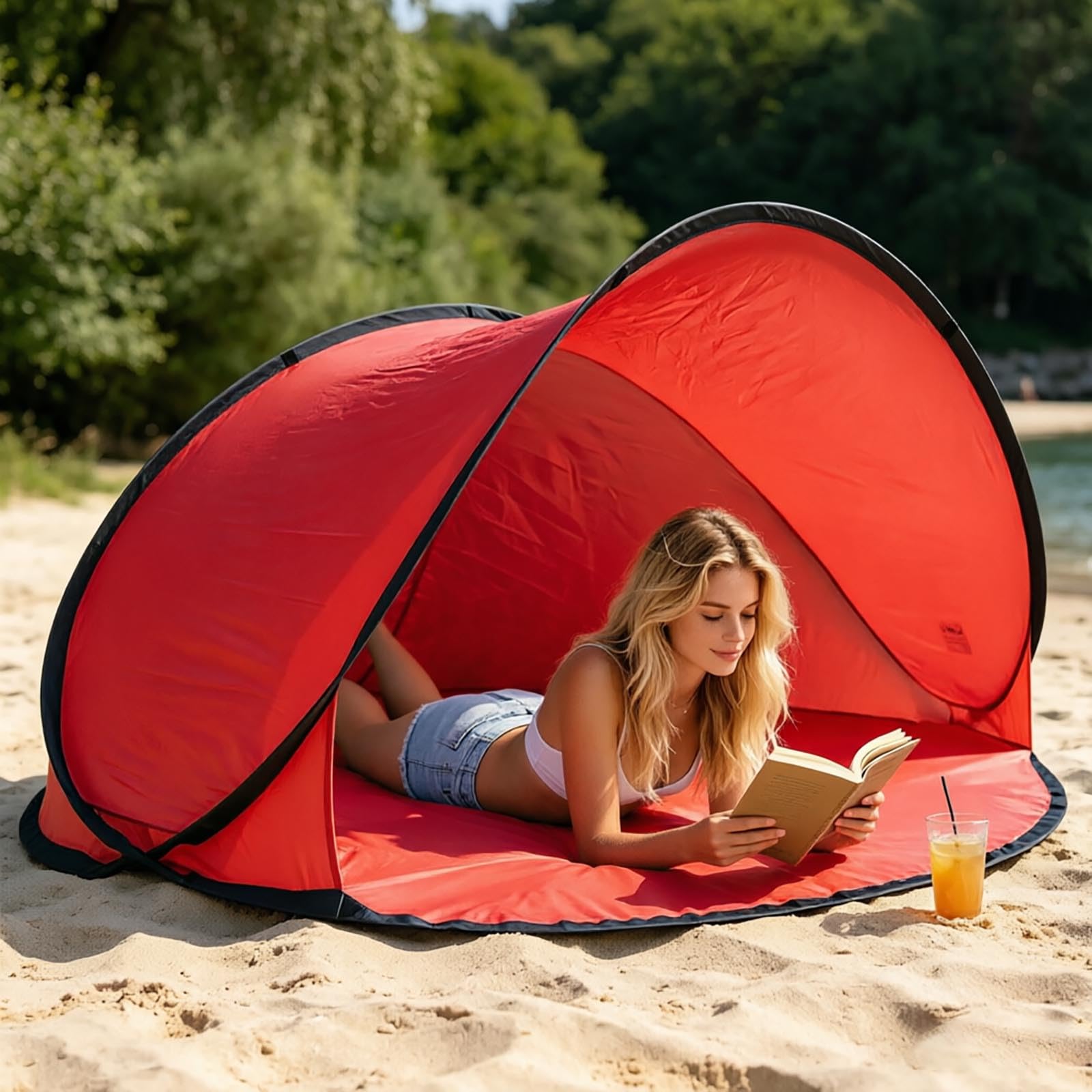 Pop Up Baby Beach Tent, Automatic Sun Shelter with UPF 50+ UV Protection, Portable Lightweight Instant Tent for Kids 2-3 Person, Family Outdoor Camping, Picnic, Garden, Park and Sand (red)