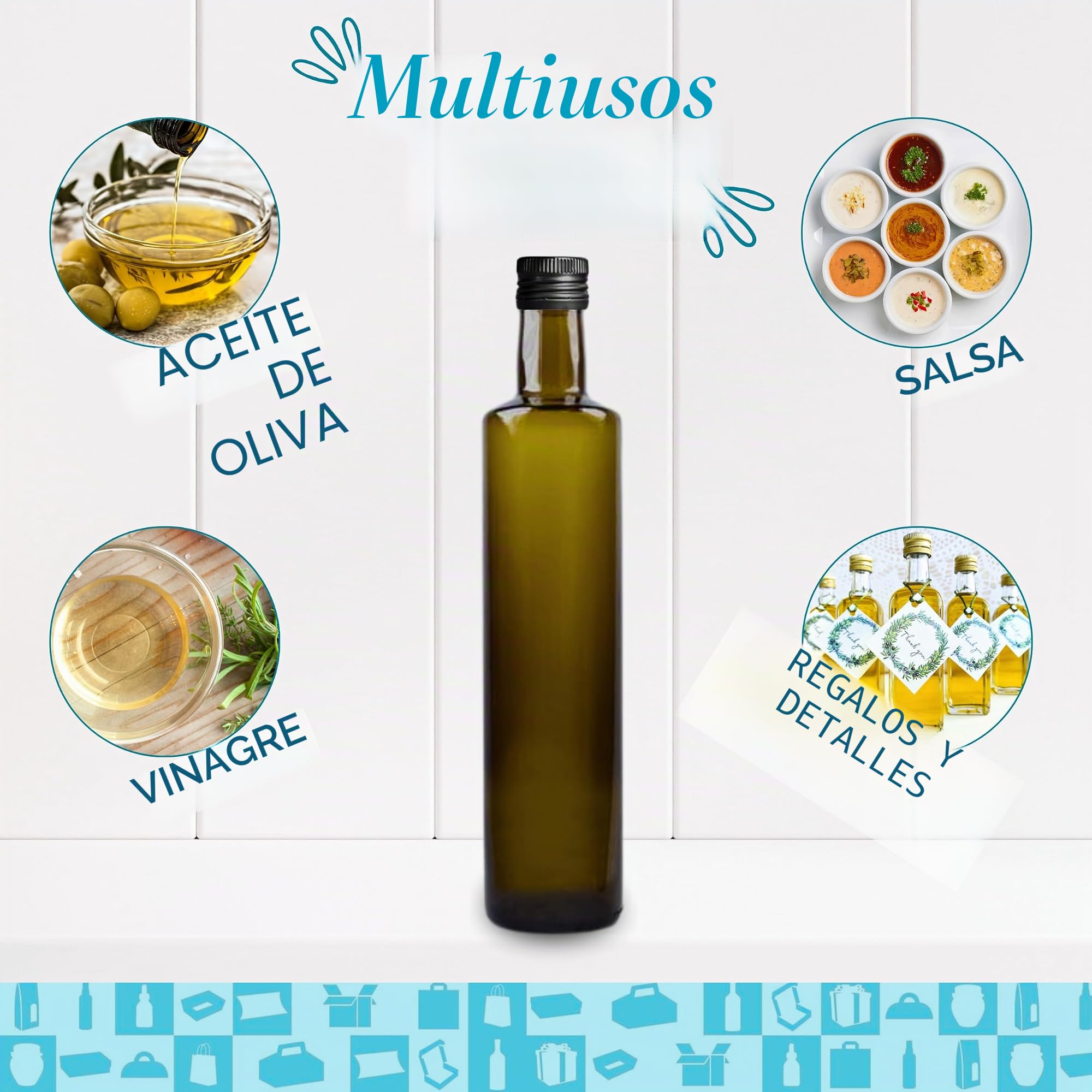 Espirito Rebelde 20 botellas de vidrio oscuro, 500 ml, con tapa de rosca negra | Protección UV | ideal para aceite de oliva, vinagre | Botella de aceite