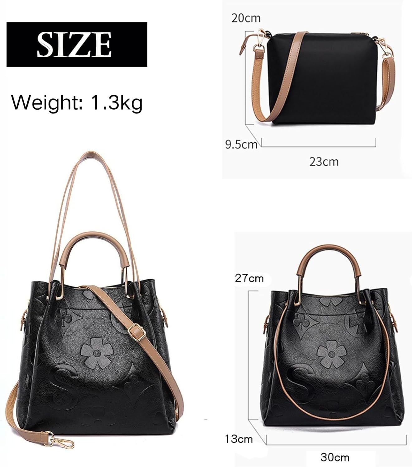 Travistar Floral Handbags Purses Women - Embossed Leather Top Handle Handbag Set Large Shoulder Bag Ladies Bucket Hobo Tote