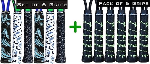 ALIEN PROS Paquete de 12 cintas de agarre para raqueta de tenis Sailor Mix & Yellow Beats – Agarre de tenis con sensación de humedad – Envuelve tu