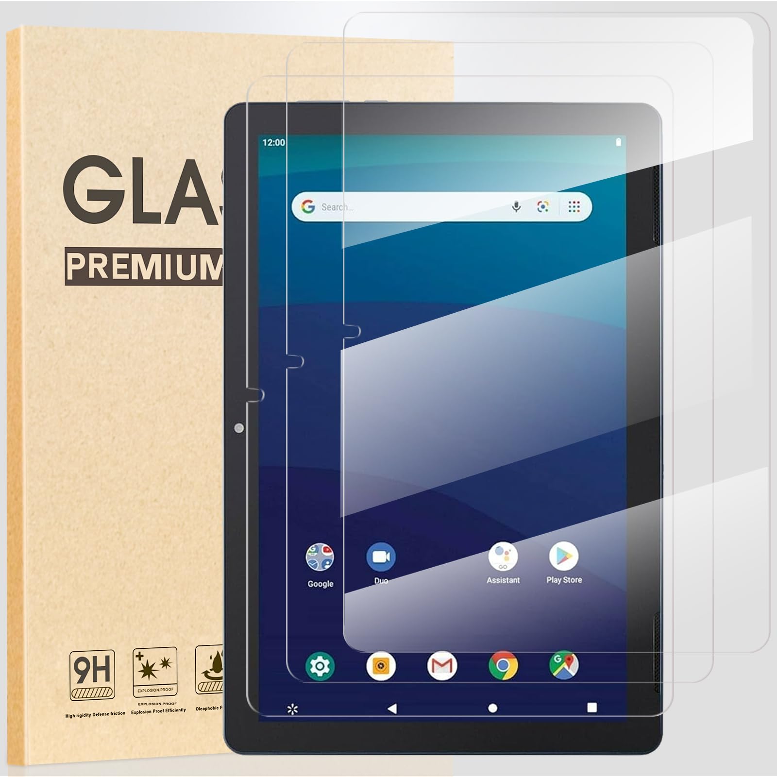 Paquete de 3 protectores de pantalla para tablet ONN de 12.1 pulgadas Pro 2024, vidrio templado, antiarañazos, sin burbujas