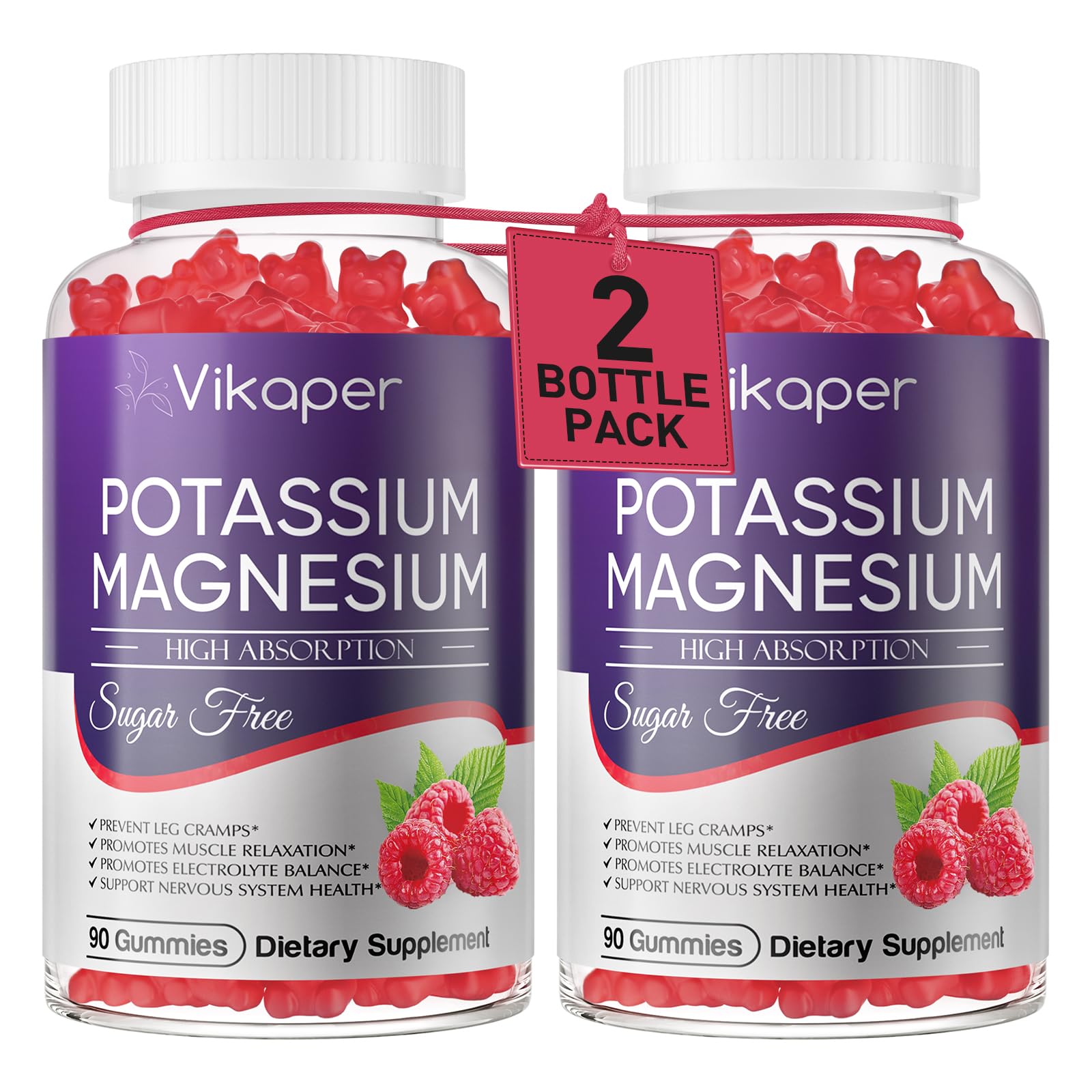 Potassium Magnesium Gummies 1200 mg for Adults Sugar-Free High Absorption Magnesium Glycinate Supplement,Supports Leg Cramps,Muscle,Heart Health,Non-GMO Magnesium Gummy Raspberry Flavor 180 Count 180 Count (Pack of 1)