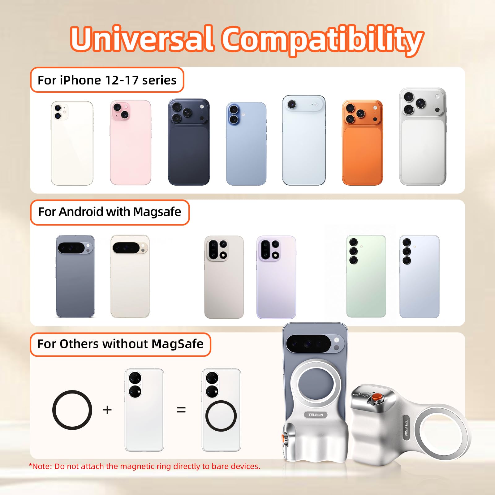Fun Shot Smartphone Handle Grip und C03 Magnetic Selfie Light, Phone Kameragriff mit Abnehmbarer USB-C-Aufladung Bluetooth-Fernbedienung,Handygriff zum Fotografieren Kompatibel mit iPhone und Android
