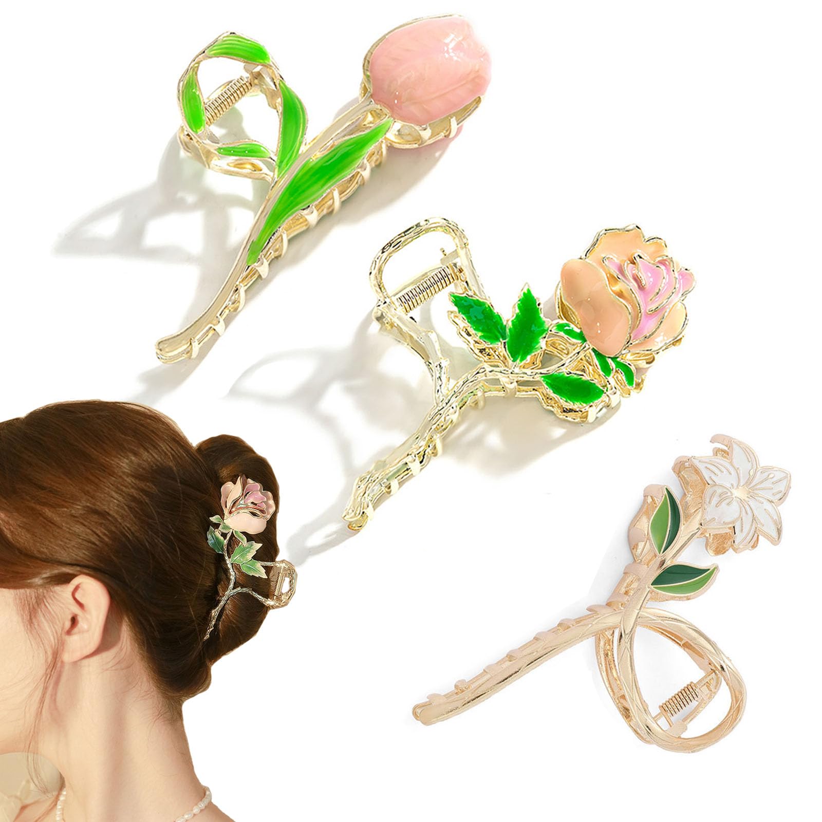 3pcs Pinzas Pelo Mujer Dorados Pinzas Para el Pelo Grandes Metalicas Pinza Pelo Flor Mujeres Hair Clips de Pelo de Flor Ezppuu124